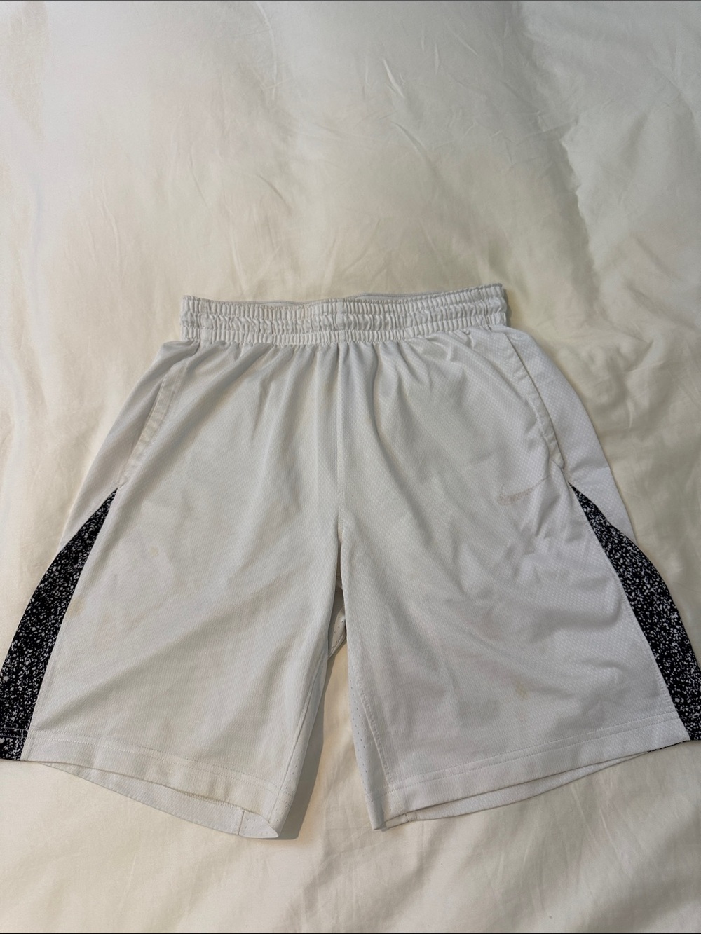 Nike White Basketball Shorts with Black Speckled Side Panels